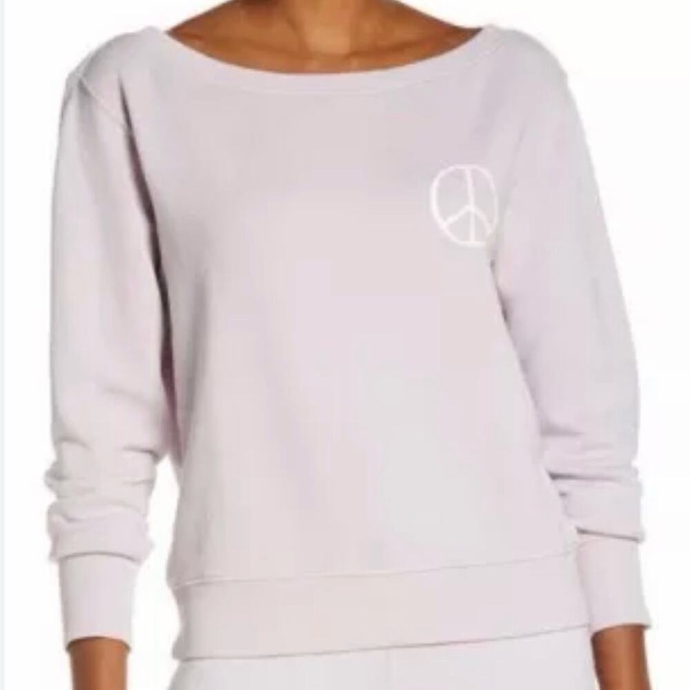 Spiritual Gangster Peace Vida Boatneck Sweatshirt Lilac Pullover Size Small NEW